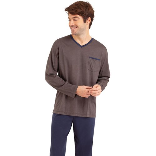 Cotton pyjamas with v neck t shirt brown print navy blue Eminence La Redoute