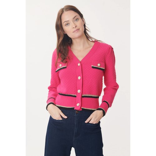 Fine knit cropped cardigan with v neck fuchsia Derhy La Redoute