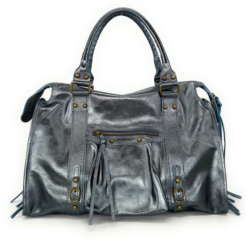 Sac a main femme en cuir italien metallise sandstorm argent gris fonce argente Oh My Bag La Redoute