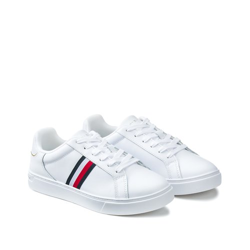 Essential court stripes trainers in leather white Tommy Hilfiger La Redoute