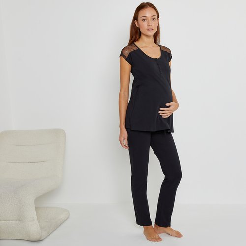 Pyjama de grossesse et d allaitement noir La Redoute Collections La Redoute