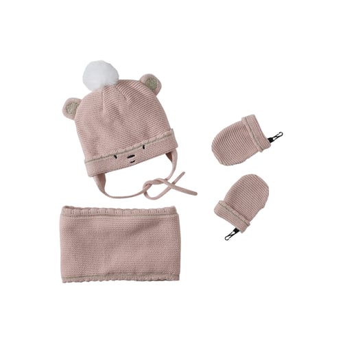 Ensemble Bonnet + Snood + Moufles Bébé Fille VERTBAUDET - Doublure Polaire, Broderies Fleurs - Coton Doux - Pratique Et Chaud Pour L'hiver