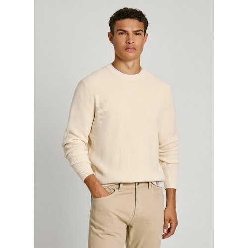 Cotton crew neck jumper sweater ecru Pepe Jeans La Redoute