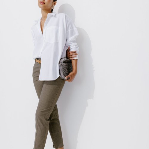 Pantalon cigarette carreaux marine Promod La Redoute