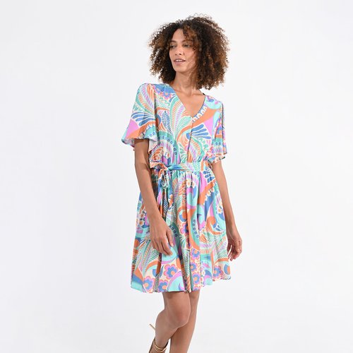 Robe courte imprimee. Molly Bracken turquoise rose orange La Redoute