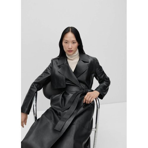 100 leather trench coat with belt noir Mango La Redoute