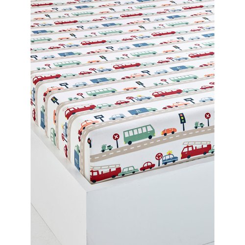 Drap housse enfant auto city oeko tex beige grise imprime Vertbaudet La Redoute