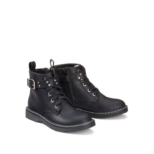 Kids lace up ankle boots with zip fastening black La Redoute Collections La Redoute