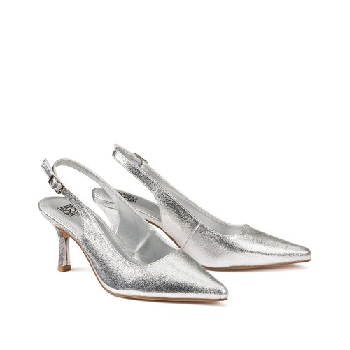 Escarpins metallises slingback talon aiguille La Redoute Collections argent La Redoute