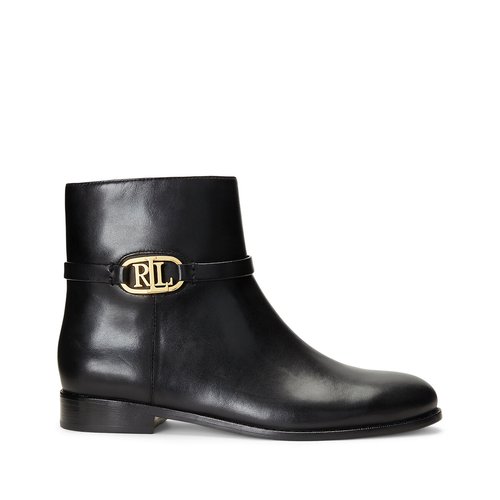 Leather ankle boots with flat heel black Lauren Ralph Lauren La Redoute