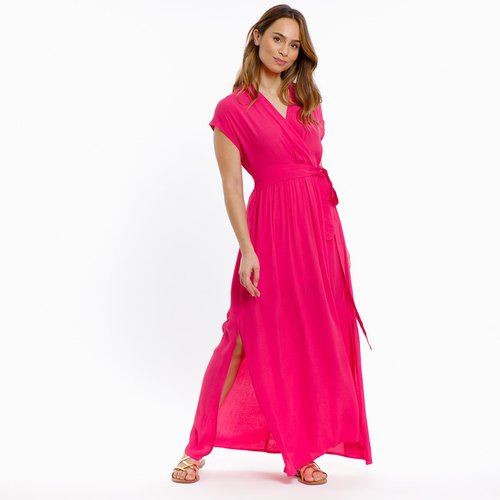 Robe longues a manches courtes col cache c ur ceinture a nouee danna Artlove La Redoute