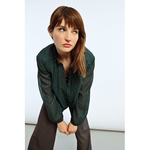 Chemise a carreau en voile transparente vert fonce Lili Sidonio La Redoute