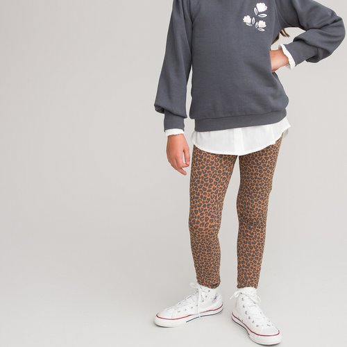 Pack of 3 leggings in cotton 2 plain 1 leopard print brown print grey ecru La Redoute Collections La Redoute
