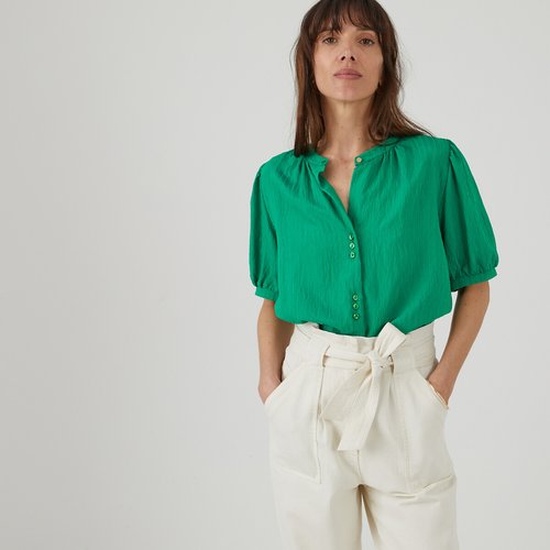 Chemisier col rond manches courtes ballon vert La Redoute Collections La Redoute