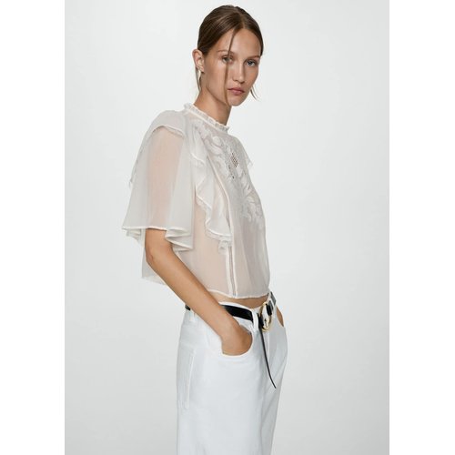 Blouse fluide details brodes blanc Mango La Redoute
