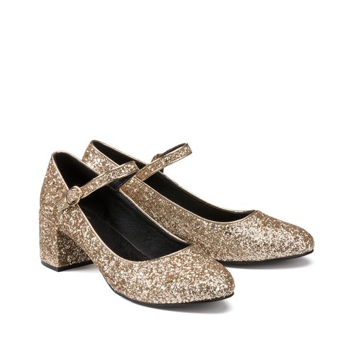 Wide fit ballet pumps with block heel gold coloured La Redoute Collections Plus La Redoute