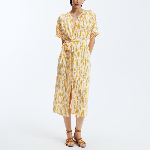 Robe caftan manches courtes imprimee Vila jaune blanc La Redoute