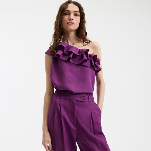 Top Femme Asymétrique Sans Manches Avec Volants | Taille M, Bleu/blanc Rayé, Neuf Avec étiquette
