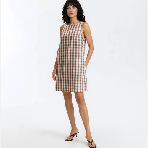 mini brown gingham dress print cotton/linen sleeveless gingham La Redoute Collections 25week5 Beaded A-Line Wedding Dress Size:u-20w