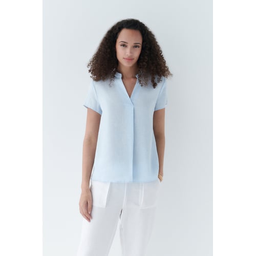 Blouse Tunique Caroll Taille 40/42 – Bleue, Manches Courtes, Vintage, Occasion Très Bon état
