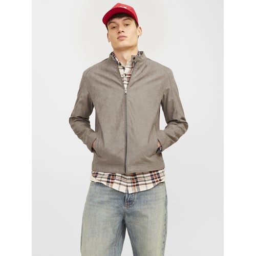 Veste Automne Polyuréthane Veste Motard Homme Jack & Jones Jjedylan - Daim Synthétique - Coupe Droite - Style Décontracté Look Motard Moderne