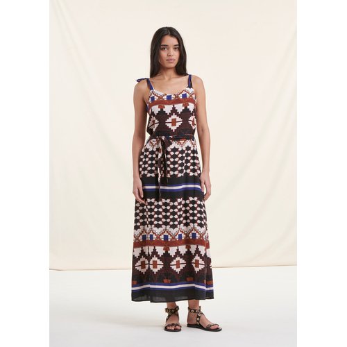 Robe longue imprimee a bretelles bleu marron La Fee Maraboutee La Redoute