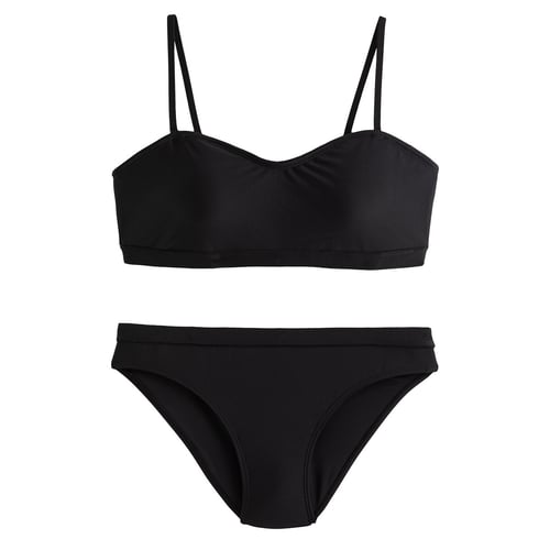 Maillot De Bain Menstruel 2 Pièces Pour Adolescente - Noir, Effet Gainant - Bikini Règles Confortable