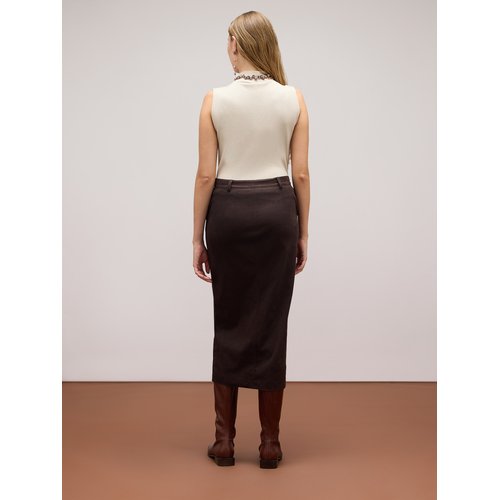 Jupe crayon mi longue en tissu effet daim avec bords a coupe nette marron Oltre La Redoute