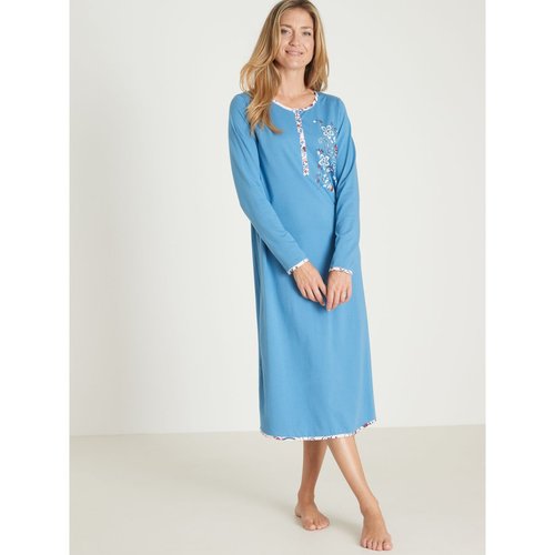 Chemise de nuit longues maille coton imprime bleu Daxon La Redoute