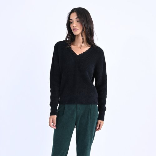 Pull col v col detail dentelle noir Molly Bracken La Redoute