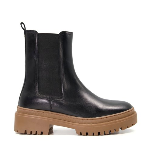 Bottines chelsea en cuir a semelle crantee pave noir cuir Dune London La Redoute