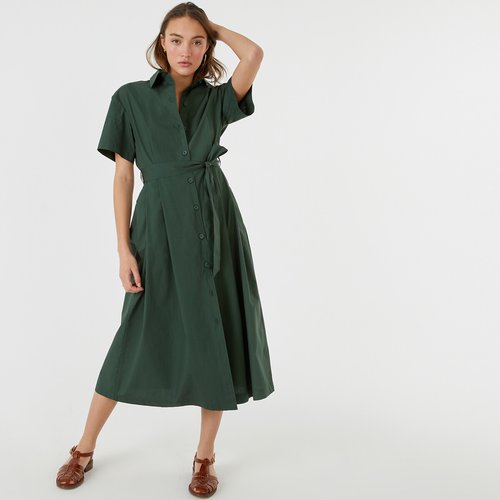 Robe chemise longue ceinture a nouer La Redoute Collections La Redoute