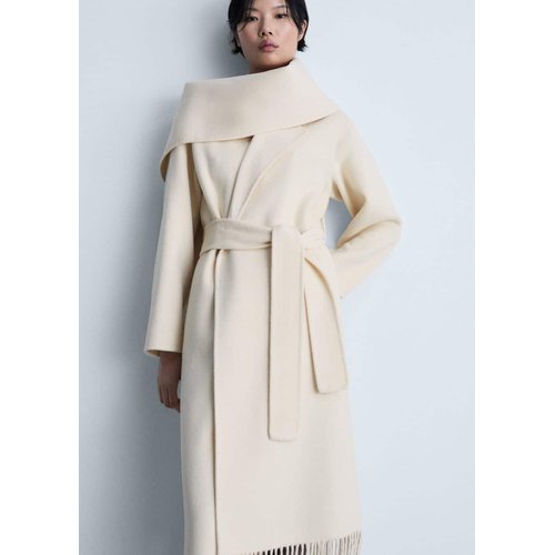 Manteau en laine a franges ecru Mango La Redoute