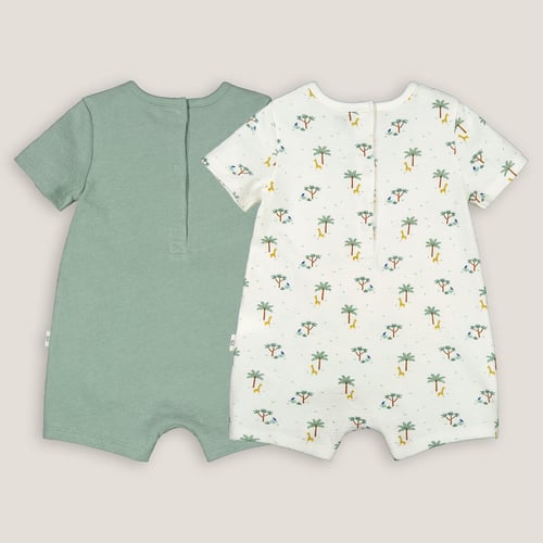 Grenouillères Bébé Minicoco Lot De 2 - Coton Bio - Sans Pieds - 0-24 Mois - Imprimés Animaux