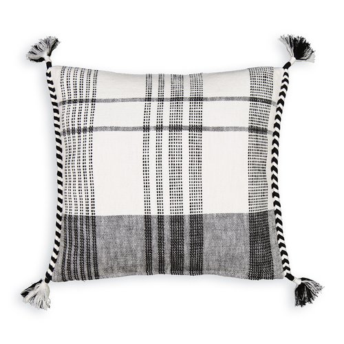 Parfeti 45 x 45cm woven check 100 cotton cushion cover ecru black La Redoute Interieurs La Redoute