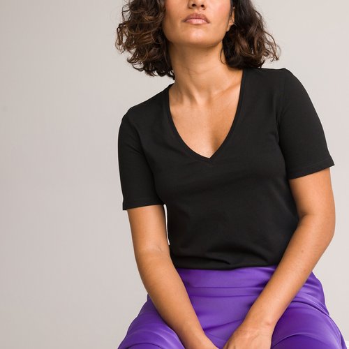 Black fitted v neck t shirts top
