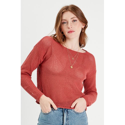 Pull crochet manches longues vieux rose Cache Cache La Redoute