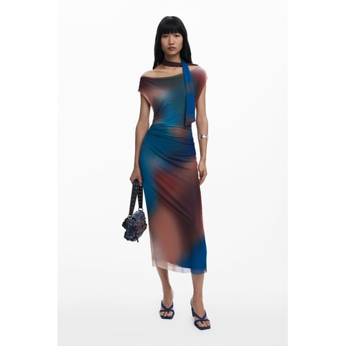 Robe Desigual Taille S - Style Crayon Asymétrique - Marron Gris - Occasion TB