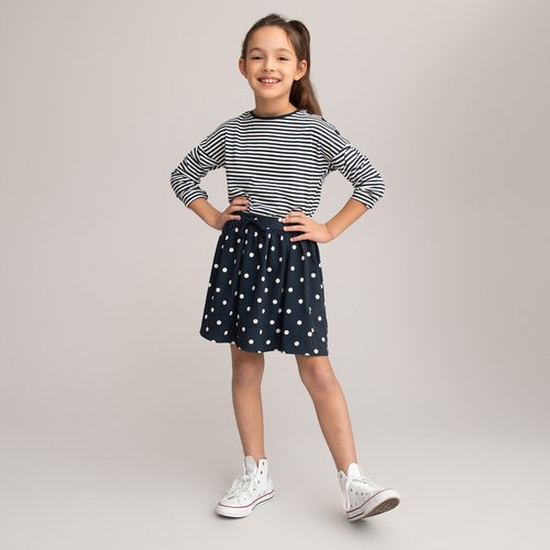 Jupe a pois taille elastiquee La Redoute Collections bleu nuit La Redoute