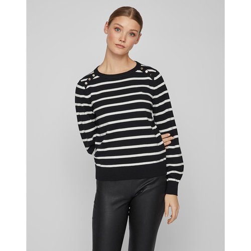 Breton striped jumper in cotton mix with button detail black striped white Vila La Redoute