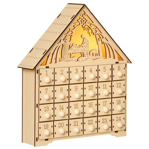 Calendrier De L'Avent Lumineux HOMCOM En Forme De Village Enneigé - 24 Tiroirs, LED Blanc Chaud, Décoration De Noël Réutilisable - 5