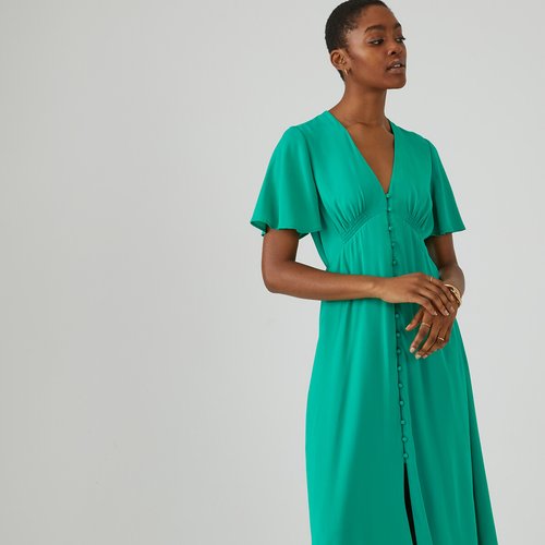 Robe longue evasee col v La Redoute Collections vert La Redoute