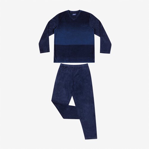 Velour v neck pyjamas in cotton mix navy blue Eminence La Redoute