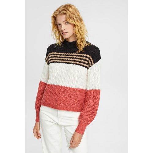 Pull col montant en grosse maille Esprit corail blanc La Redoute