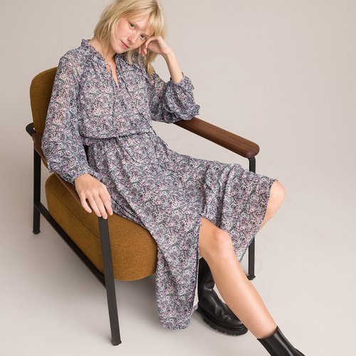 Robe longue col montant details volants imprime floral La Redoute Collections La Redoute
