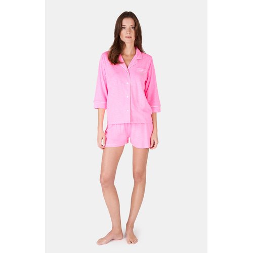 Pyjama court boutonne en coton uni fluo rose Arthur La Redoute