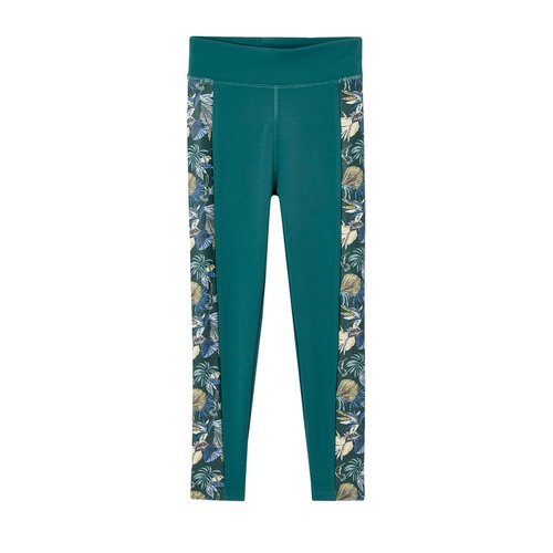 Legging sport matiere technique bandes cotes fleurs exotiques vert emeraude Vertbaudet La Redoute