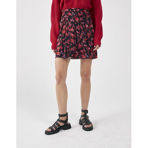 Jupe droite drapee imprimee Ikks imprime rouge La Redoute