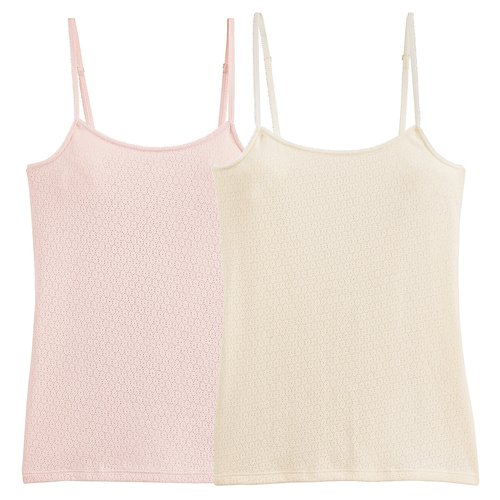 Pack of 2 camis in organic 1 1 ribbed cotton pale pink ecru Petit Bateau La Redoute