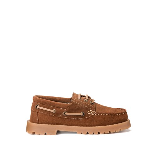 Chaussures bateau en cuir a lacets camel La Redoute Collections La Redoute